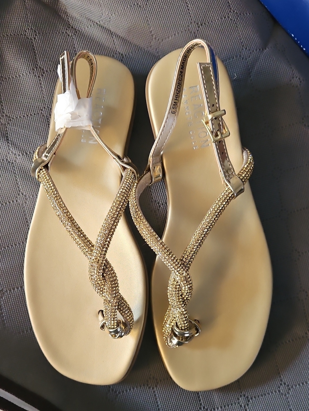 Reaction Kenneth Cole Metallic Gold Braided T-Strap Sandals